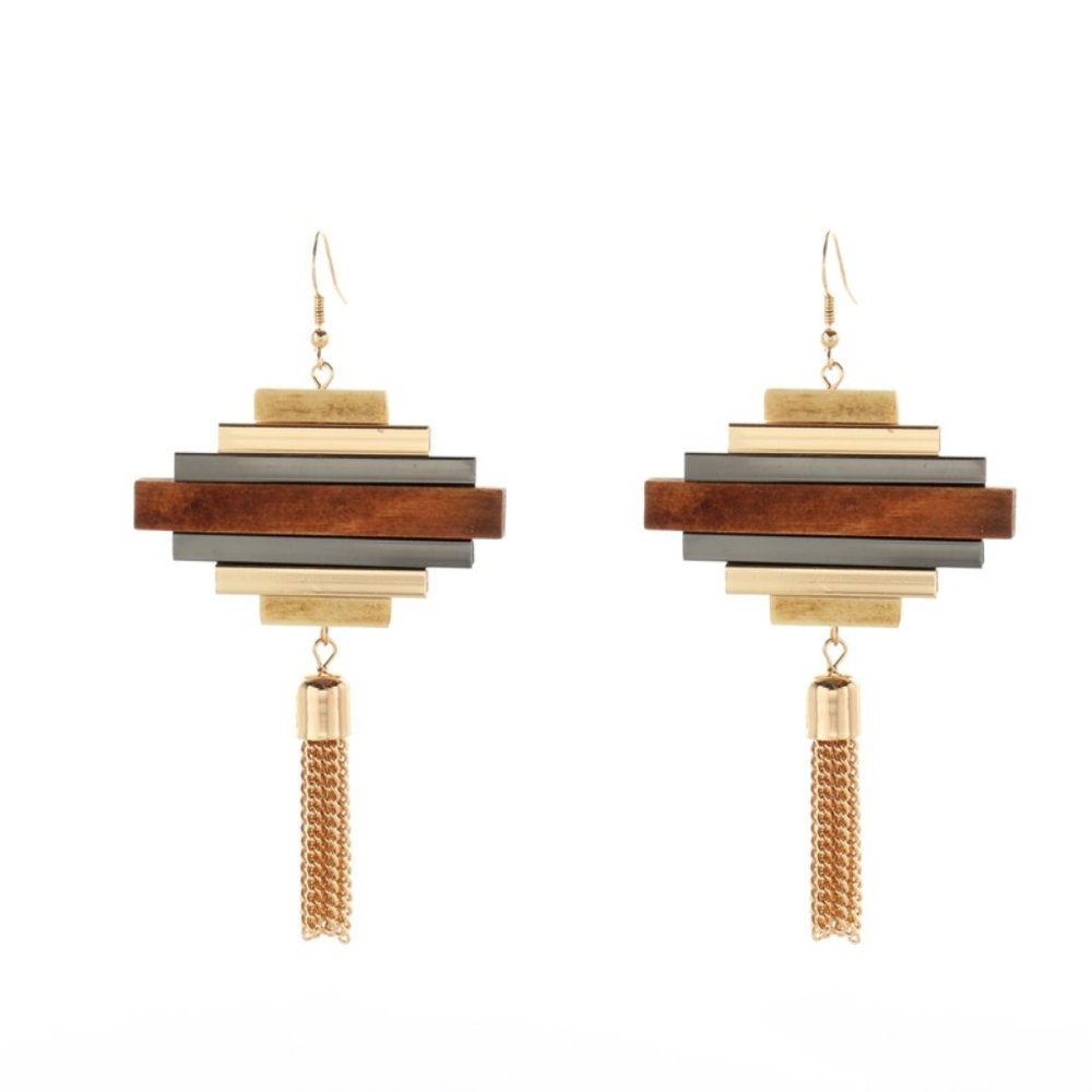 💕last one Boho Nature Wood Tassel Dangle Earrings - Picture 6 of 6